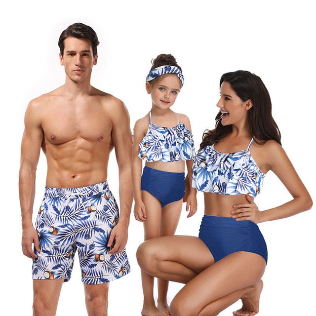 family matching swimwear beachwear mommy and me swimsuit mother daughter father son clothes dresses high waist bikini look mum