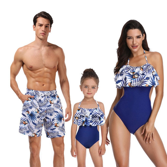 family matching swimwear beachwear mommy and me swimsuit mother daughter father son clothes dresses high waist bikini look mum