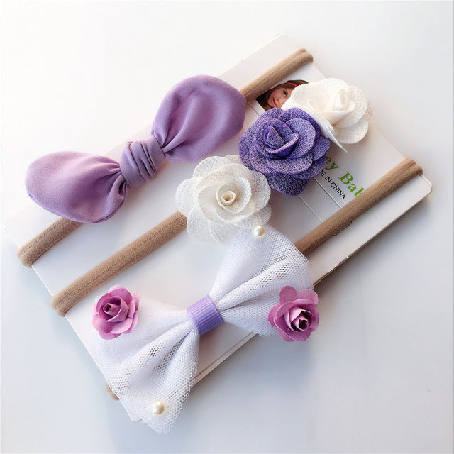 3Pcs Cute Rabbit Ear Baby Headband Neonata Bow Flower Elastic Haarband Baby Girls Headbands Children Turban Hair Accessories Set