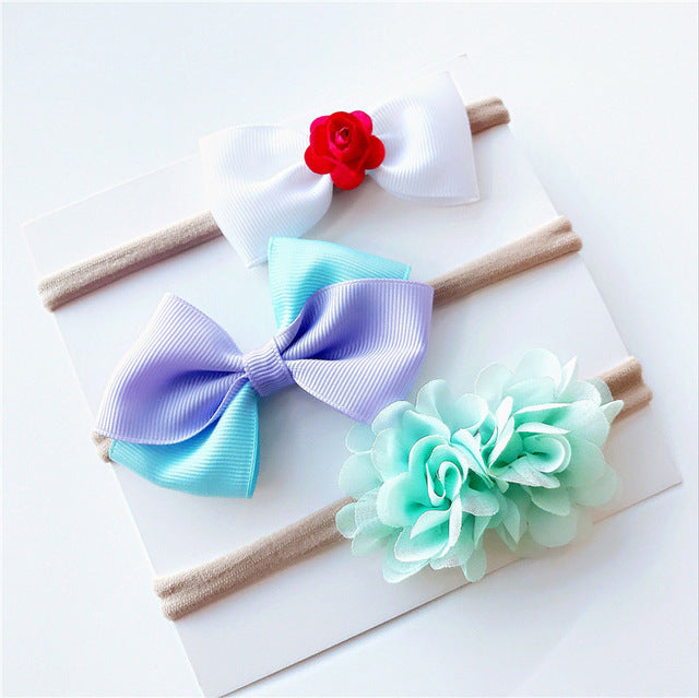 3Pcs Cute Rabbit Ear Baby Headband Neonata Bow Flower Elastic Haarband Baby Girls Headbands Children Turban Hair Accessories Set