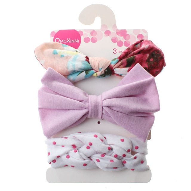 3Pcs Cute Rabbit Ear Baby Headband Neonata Bow Flower Elastic Haarband Baby Girls Headbands Children Turban Hair Accessories Set