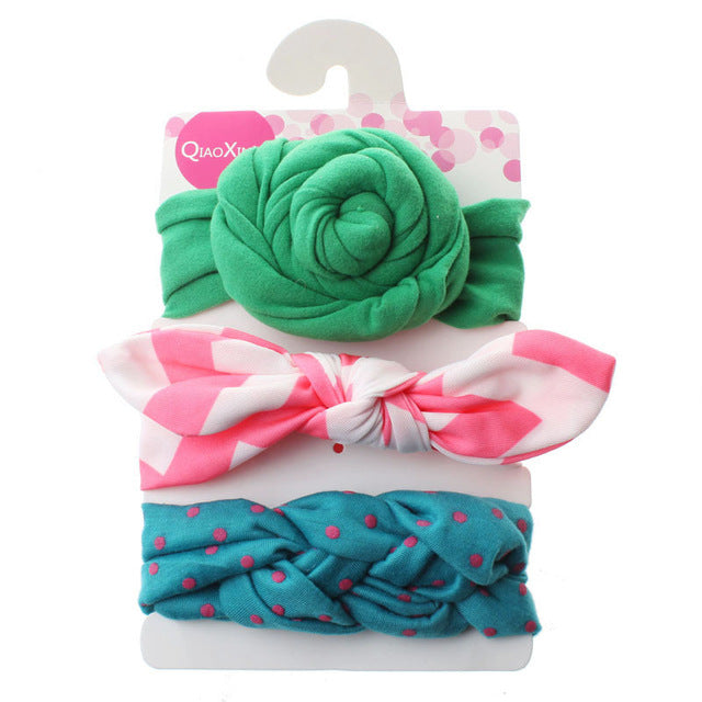 3Pcs Cute Rabbit Ear Baby Headband Neonata Bow Flower Elastic Haarband Baby Girls Headbands Children Turban Hair Accessories Set