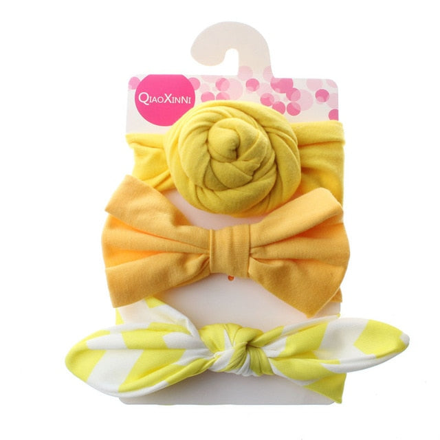 3Pcs Cute Rabbit Ear Baby Headband Neonata Bow Flower Elastic Haarband Baby Girls Headbands Children Turban Hair Accessories Set