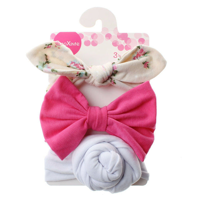 3Pcs Cute Rabbit Ear Baby Headband Neonata Bow Flower Elastic Haarband Baby Girls Headbands Children Turban Hair Accessories Set