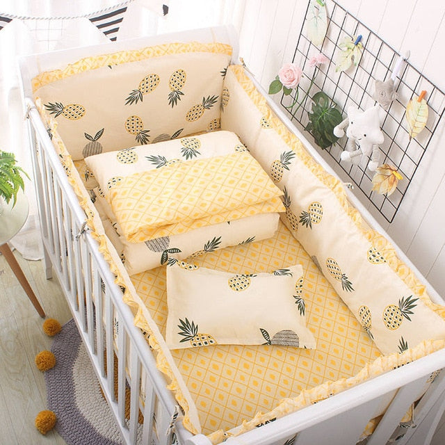 Baby Bedding Set Cotton Bed Linen For Baby Cartoon Bumper Protecor Newborns Crib Bedding Set Kids Breathable Cot Bumper 4pcs/set