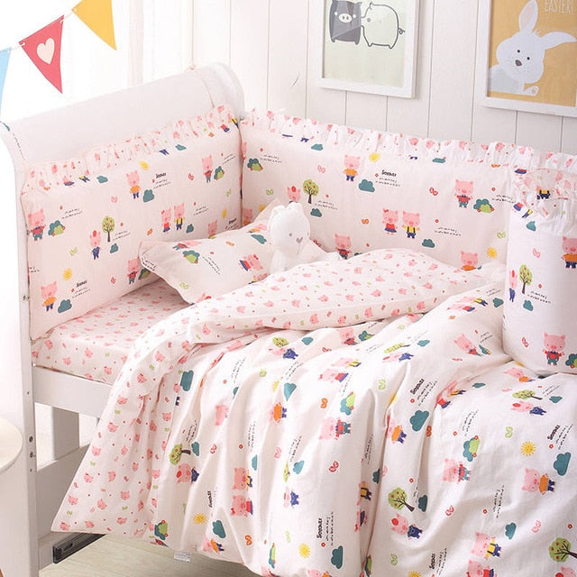 Baby Bedding Set Cotton Bed Linen For Baby Cartoon Bumper Protecor Newborns Crib Bedding Set Kids Breathable Cot Bumper 4pcs/set