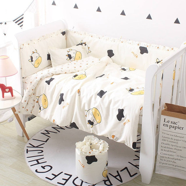 Baby Bedding Set Cotton Bed Linen For Baby Cartoon Bumper Protecor Newborns Crib Bedding Set Kids Breathable Cot Bumper 4pcs/set