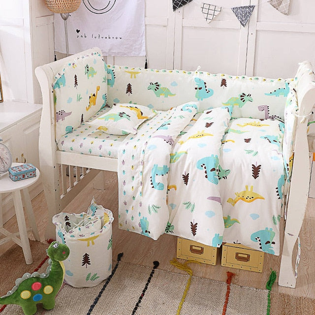 Baby Bedding Set Cotton Bed Linen For Baby Cartoon Bumper Protecor Newborns Crib Bedding Set Kids Breathable Cot Bumper 4pcs/set