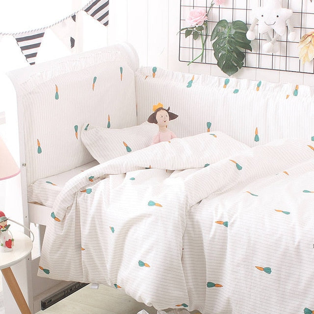 Baby Bedding Set Cotton Bed Linen For Baby Cartoon Bumper Protecor Newborns Crib Bedding Set Kids Breathable Cot Bumper 4pcs/set