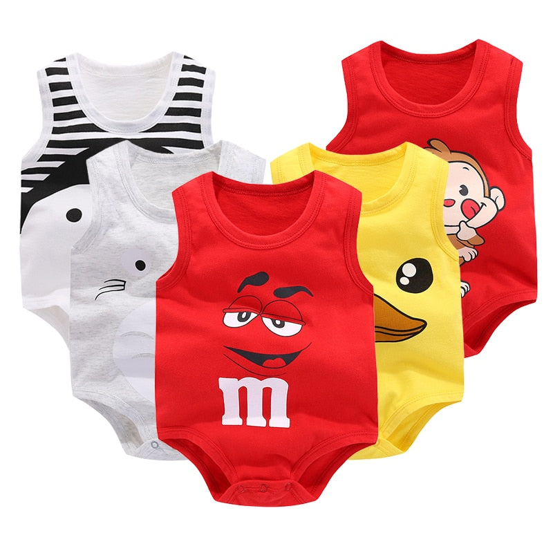 Newborn Baby Boys Girls Cartoon Cotton Bodysuit Infant Baby Bag Fart Sleeveless Vest Jumpsuit Summer Thin Penguin Pajamas Outfit