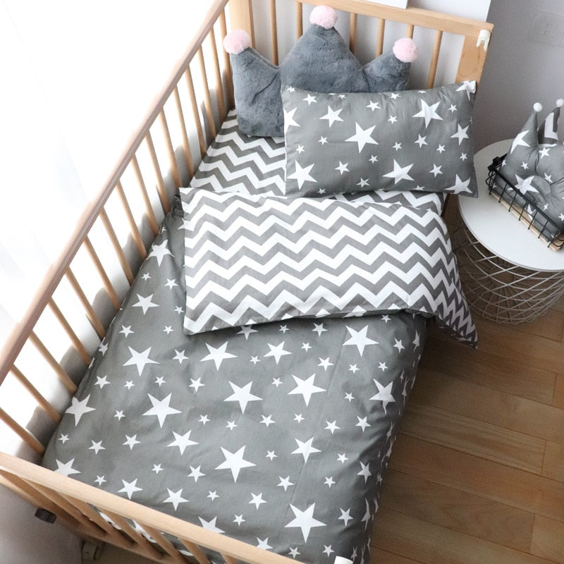 3Pcs Baby Bedding Set For Newborns Star Pattern Kid Bed Linen For Boy Pure Cotton Woven Crib Bedding Duvet Cover Pillocase Sheet