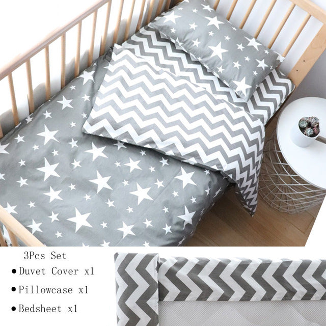 3Pcs Baby Bedding Set For Newborns Star Pattern Kid Bed Linen For Boy Pure Cotton Woven Crib Bedding Duvet Cover Pillocase Sheet