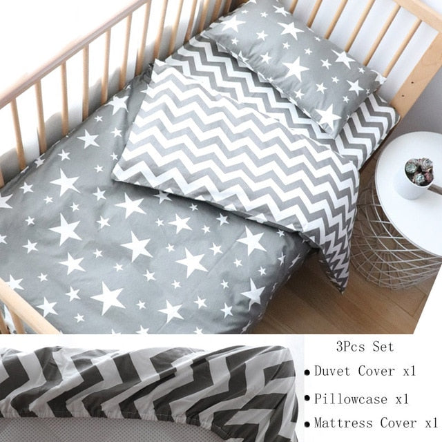 3Pcs Baby Bedding Set For Newborns Star Pattern Kid Bed Linen For Boy Pure Cotton Woven Crib Bedding Duvet Cover Pillocase Sheet