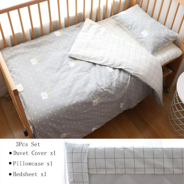 3Pcs Baby Bedding Set For Newborns Star Pattern Kid Bed Linen For Boy Pure Cotton Woven Crib Bedding Duvet Cover Pillocase Sheet