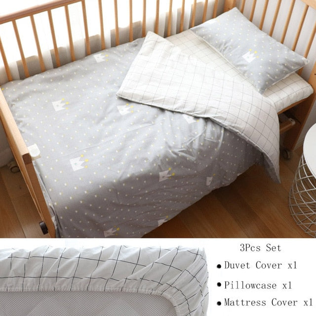 3Pcs Baby Bedding Set For Newborns Star Pattern Kid Bed Linen For Boy Pure Cotton Woven Crib Bedding Duvet Cover Pillocase Sheet