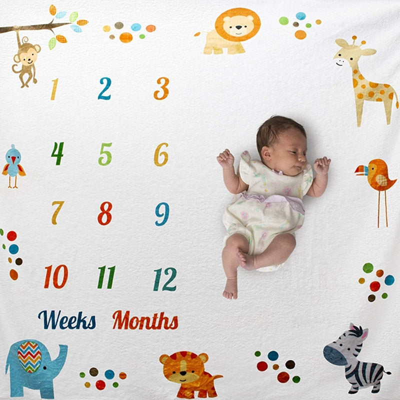 2019 Baby Milestone Blanket Monthly Growth Blankets Newborns Infant Animal Lion Background Cloth Photography Props  Gift